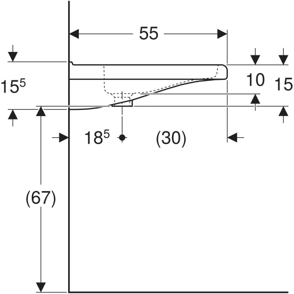 Wandwaschtisch „Renova Comfort Square“, rechteckig 75 × 55 cm in weiß alpin