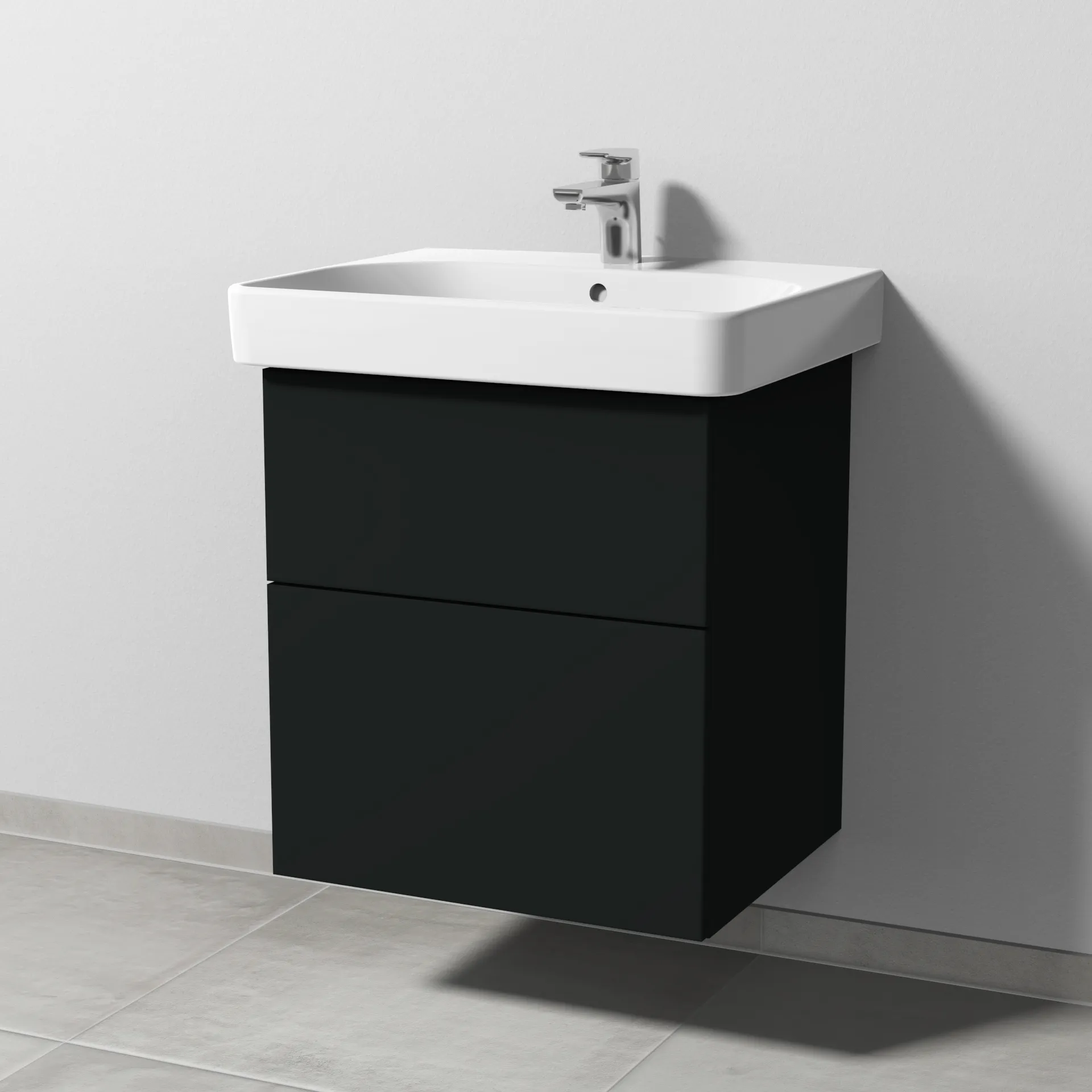 Sanipa Waschtischunterschrank „3way“ passend zu Keramik-Waschtische Smyle Square von Geberit 525 × 593 × 442 mm in Vulkan (matt)