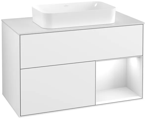Villeroy & Boch Waschtischunterschrank „Finion“ für Schrankwaschtisch 1000 × 603 × 501 mm Glossy White Lacquer, für Becken mittig, mit Hahnlochbohrung