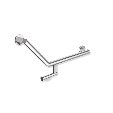 HEWI Winkelgriff mit Papierrollenhalter System 900, Edelstahl, verchromt, Achsmaße 620 mm und 283 mm, Winkel 135°