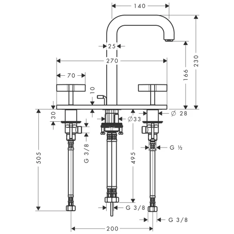 3-Loch Waschtischarmatur Axor Citterio mit Platte u.Kreuzgriffen chrom