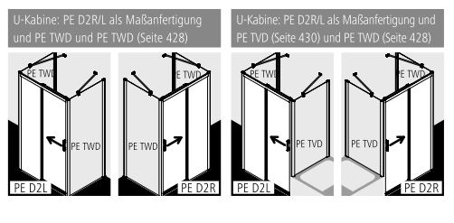 Kermi Duschtür Gleittür 2-teilig bodenfrei mit Festfeld rechts für Nische und Ecke „PEGA“ Glas SR Opaco, BV: 1170 - 1200 mm GAK: 1160 - 1180 mm WE: 1170 - 1200 mm H: 1850 mm