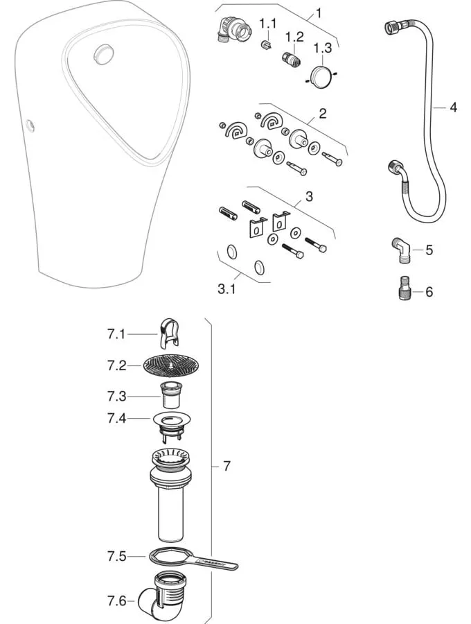 Urinal „Narva“, Zulauf von oben, Befestigung verdeckt, ohne Zielobjekt 33 × 60 × 30 cm Urinal „Narva“, Zulauf von oben, Befestigung verdeckt, ohne Zielobjekt 33 × 60 × 30 cm