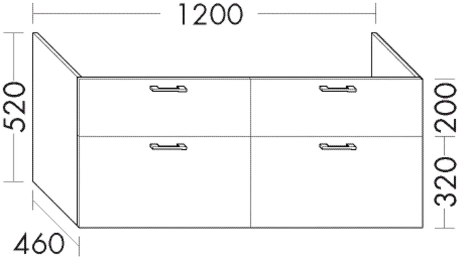 Waschtischunterschrank Sys30 von burgbad – 1.200 mm breit, 460 mm tief, 520 mm hoch mit mittigem Installationsraum