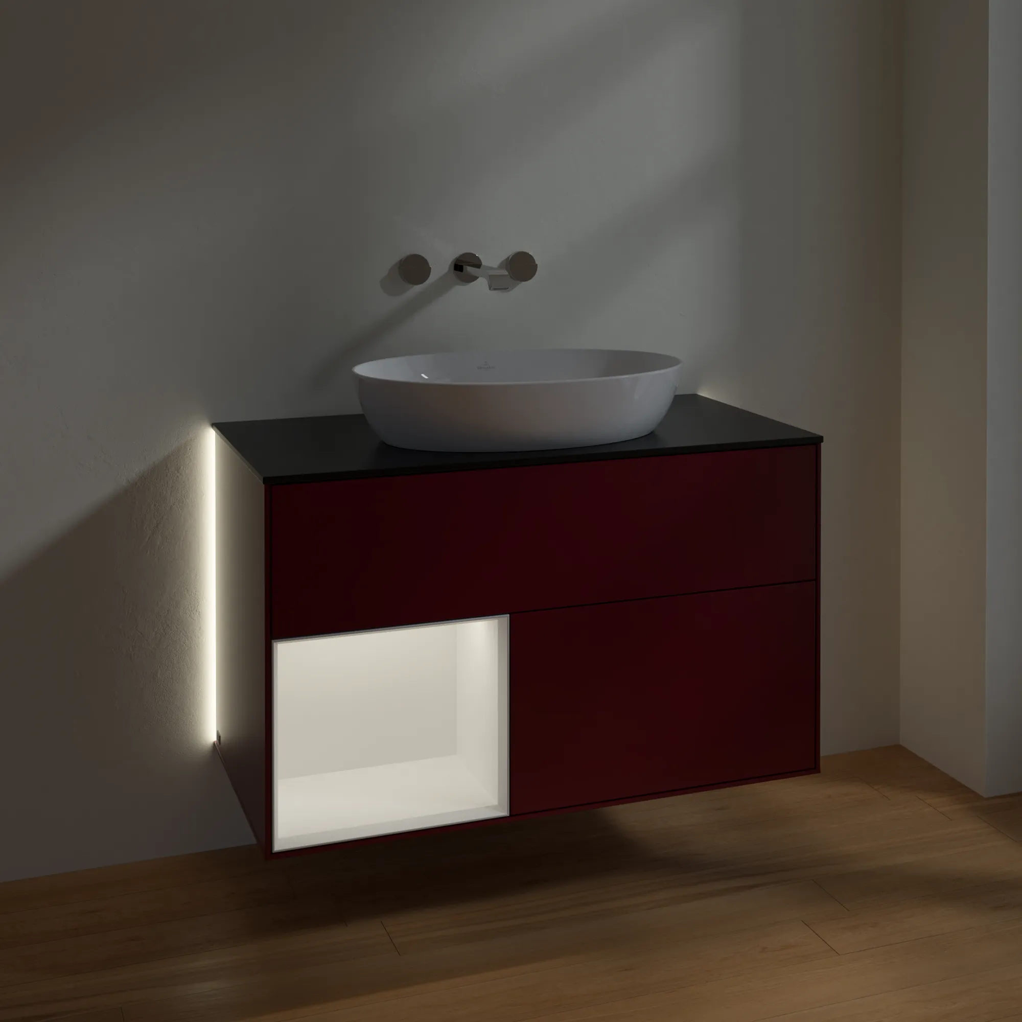 Villeroy & Boch Waschtischunterschrank „Finion“ für Schrankwaschtisch 1000 × 603 × 501 mm Peony Matt Lacquer, für Becken mittig, ohne Hahnlochbohrung