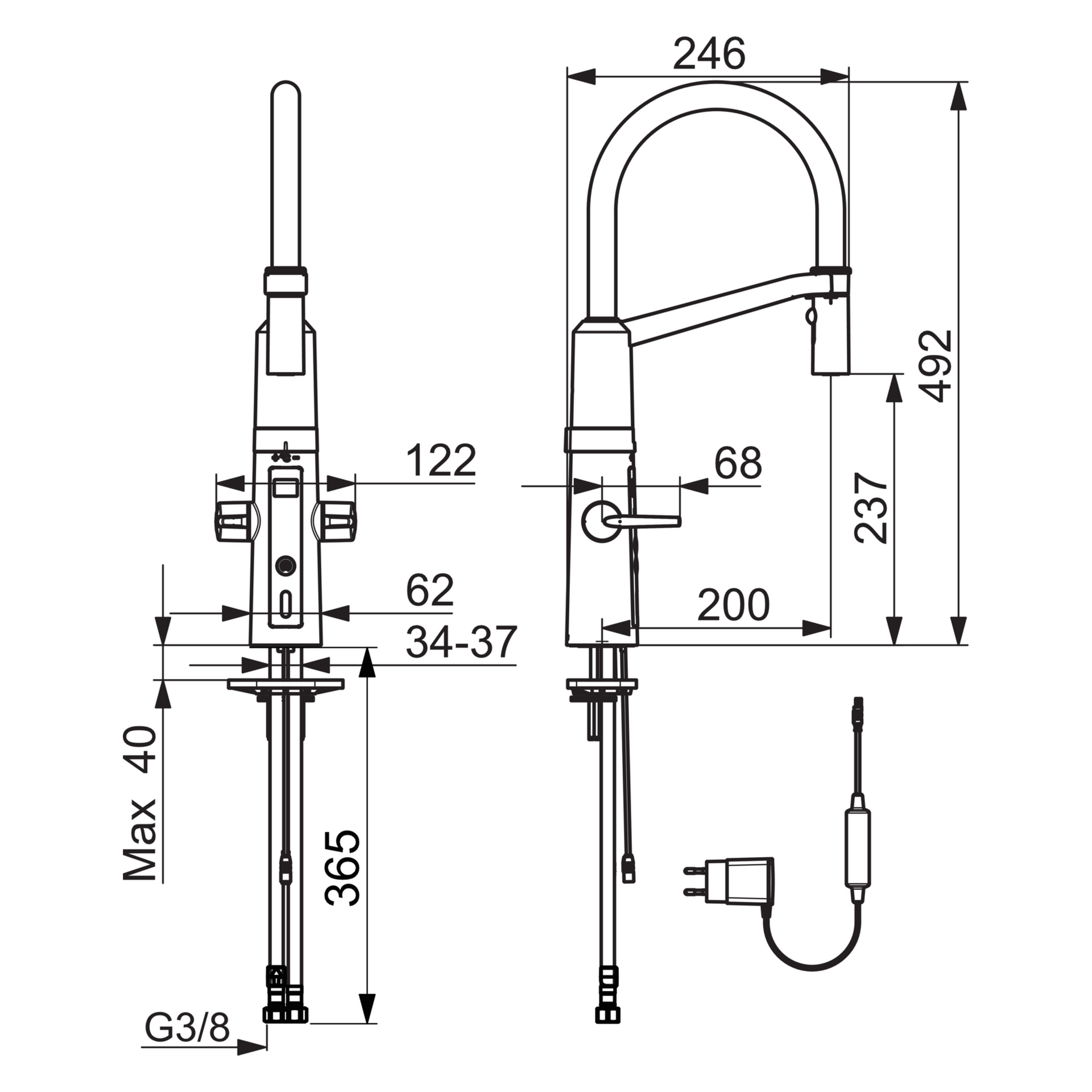 HA Küchenarm. HANSAFIT 6525 2-strahlig 230/5 V Ausld. 200 mm DN15 chr