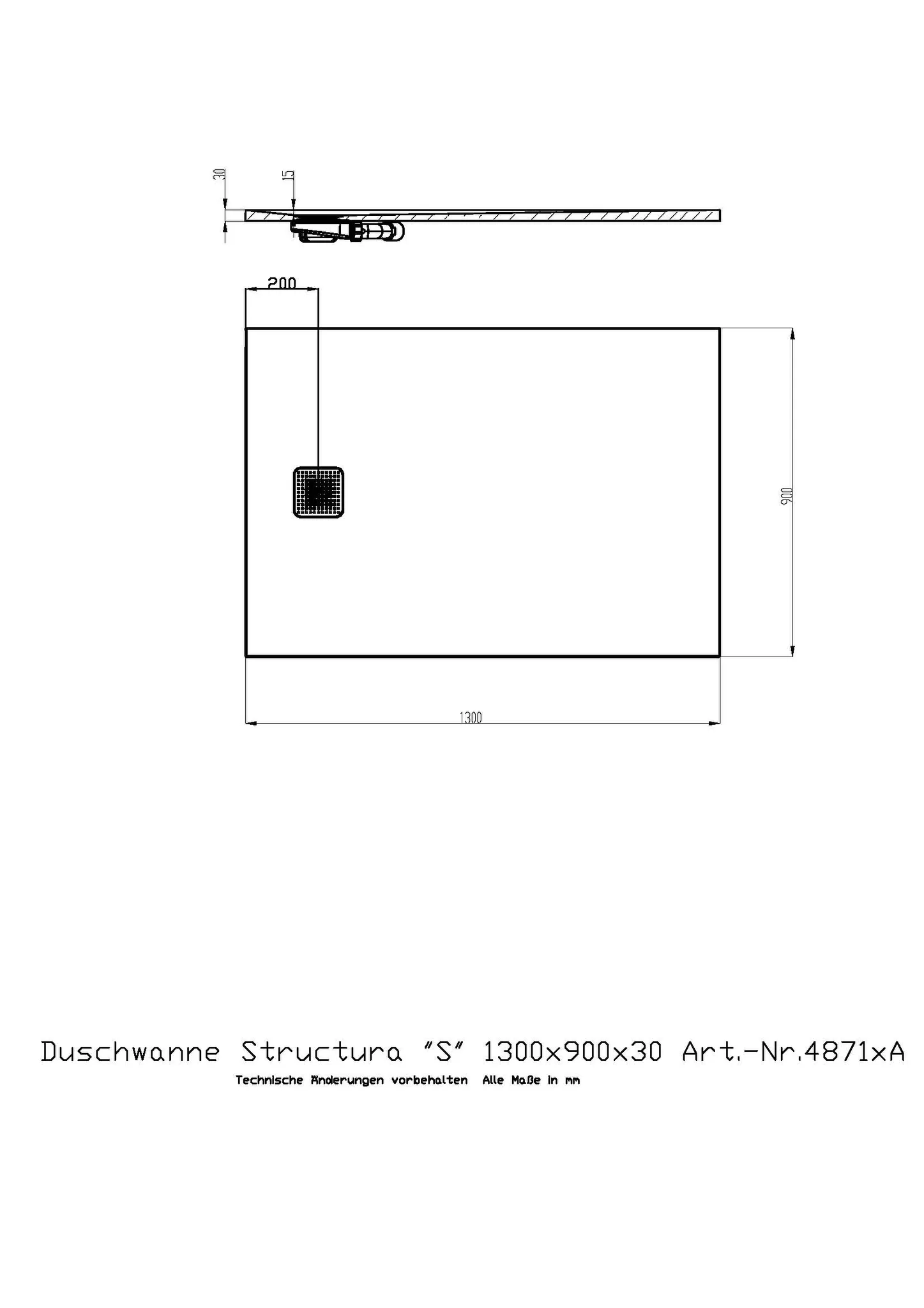 Duschwanne Structura ″S″ 1300x900x30 in gesoftete Schieferoptik, mit Antirutsch B, Material Solique, Weiß Duschwanne Structura ″S″ 1300x900x30 in gesoftete Schieferoptik, mit Antirutsch B, Material Solique, Weiß