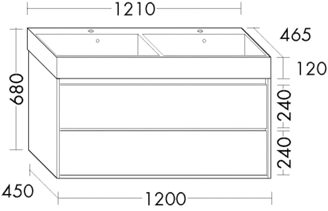 Keramik-Waschtisch inkl. Waschtischunterschrank Devio von burgbad – 1205 mm breit, 465 mm tief, 680 mm hoch, Muldentiefe 99 mm