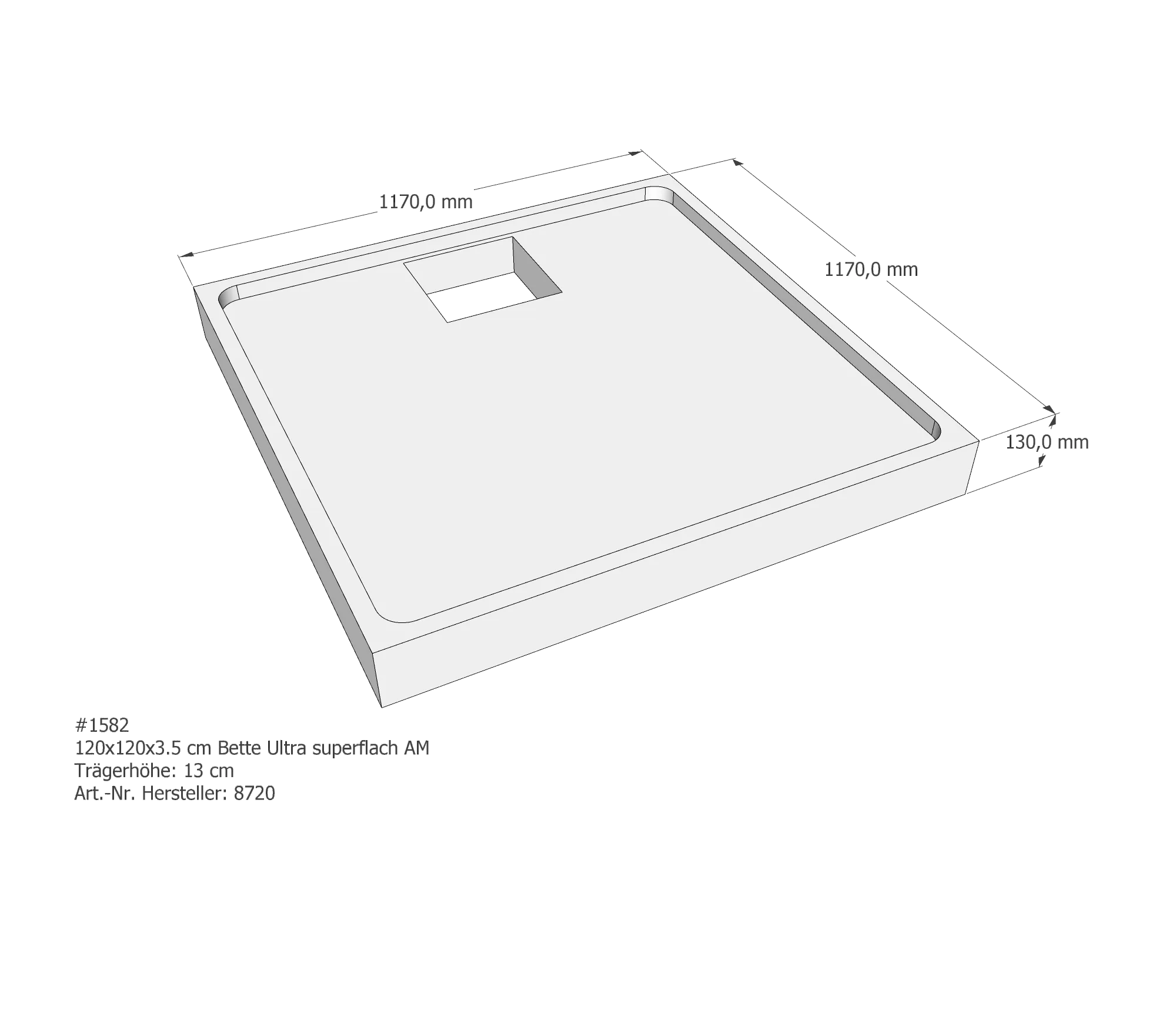 Duschwannenträger für Bette Ultra (superflach) 120 × 120 × 3,5 cm Breite: 120 cm / Länge: 120 cm