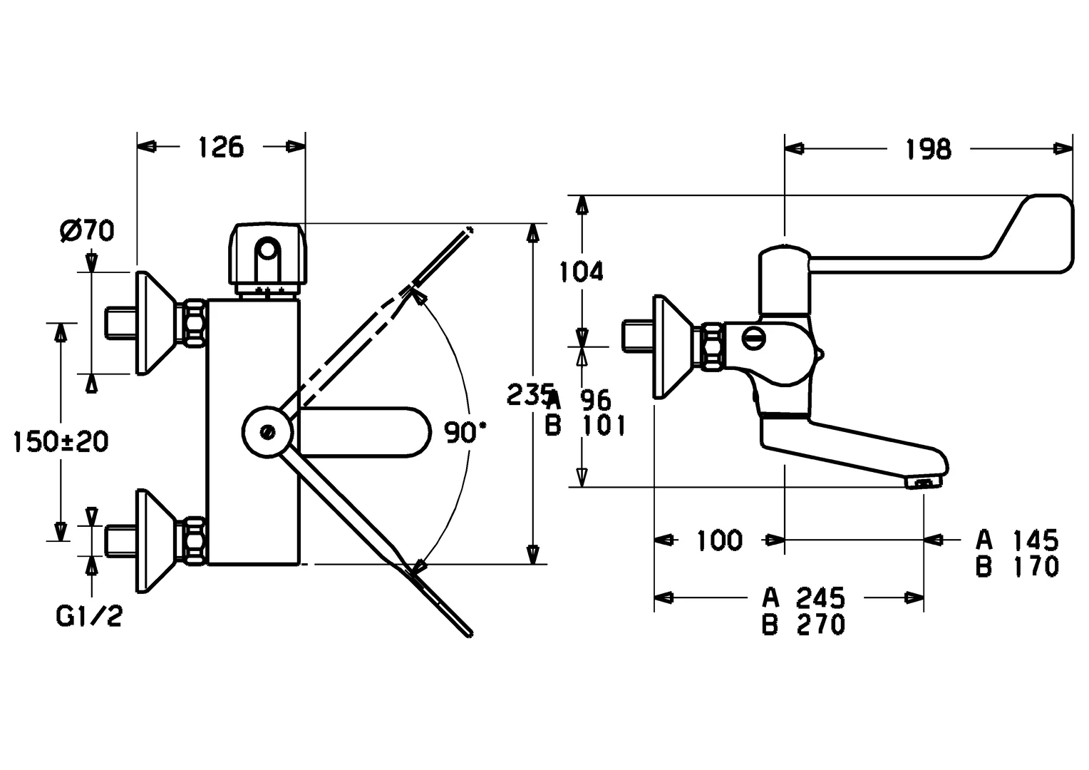 HansaTEMPRA Waschtischbatterie HansaTEMPRA 0838 Bedienungshebel lang Ausladung 270 mm Auslaufentleerung DN15 Chrom
