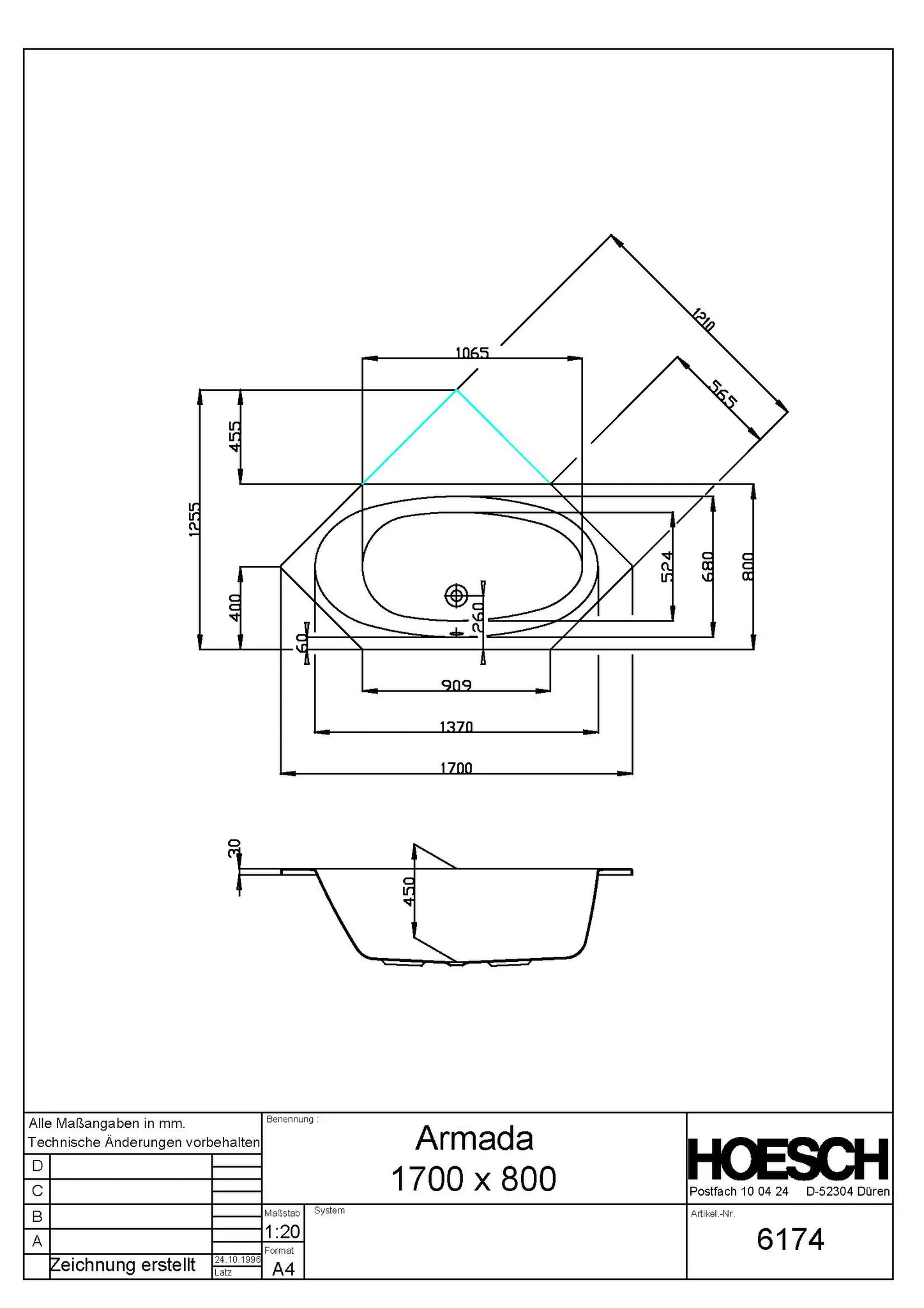 Hoesch Armada Badewanne 6-Eck 1700x800 Weiß Hoesch Armada Badewanne 6-Eck 1700x800 Weiß