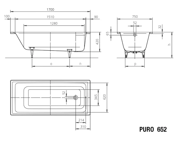 Kaldewei Badewanne „Puro“ rechteck 170 × 75 cm, ohne Grifflochbohrungen mit Überlaufbohrung, in alpinweiß Kaldewei Badewanne „Puro“ rechteck 170 × 75 cm, ohne Grifflochbohrungen mit Überlaufbohrung, in alpinweiß