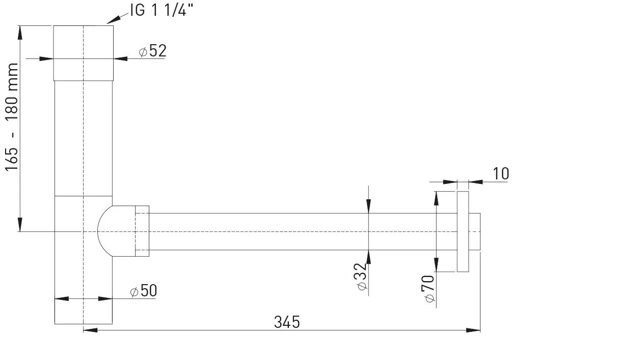Frank Design-Geruchverschl. 1 1/4″x 32mm Wandrohr 300 mm, verschraubt