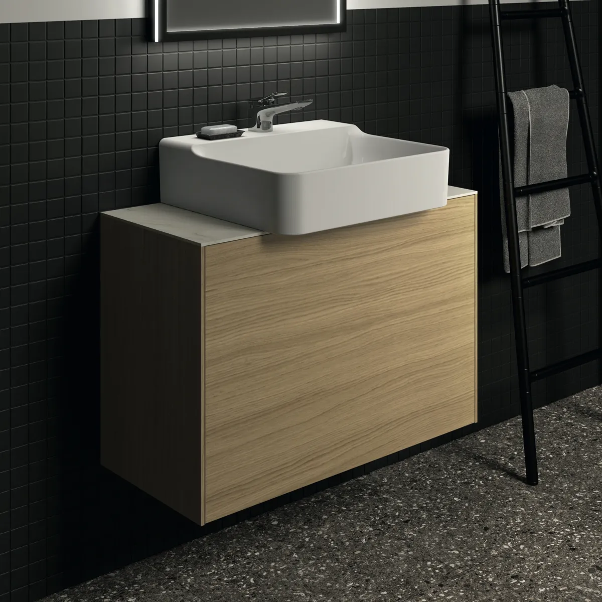 Waschtischplatte Conca, aus Keramik, 802x373x6mm, Marmor Noir Desir Waschtischplatte Conca, aus Keramik, 802x373x6mm, Marmor Noir Desir