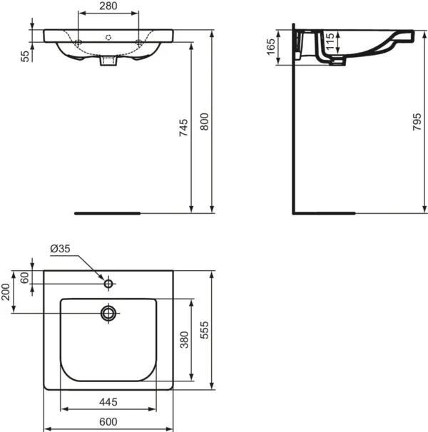 Waschbecken „ConnectFreedom“ 60 × 55,5 × 16,5 cm, Hahnlochposition mittig Waschbecken „ConnectFreedom“ 60 × 55,5 × 16,5 cm, Hahnlochposition mittig