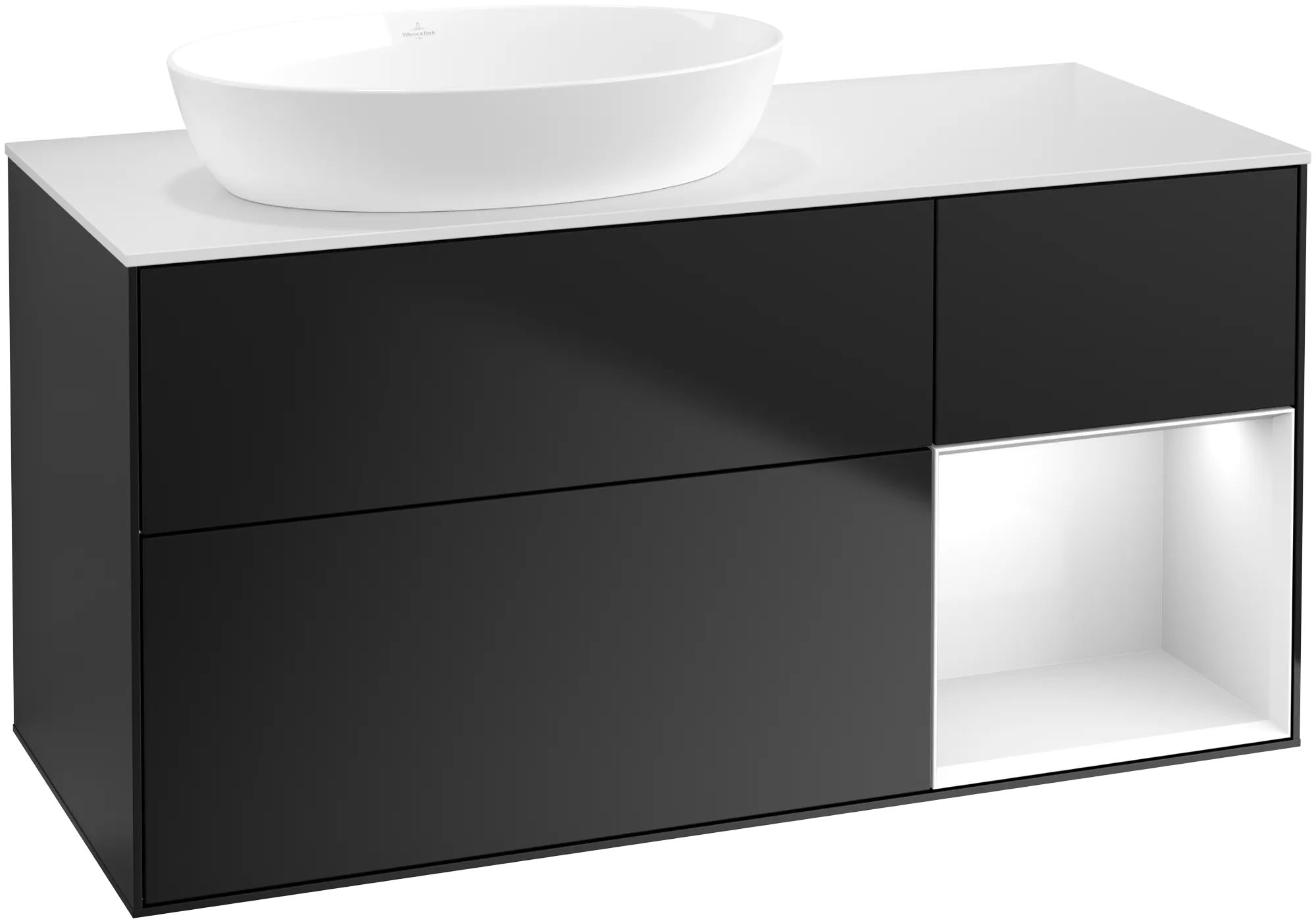 Villeroy & Boch Finion Waschbeckenunterschrank FA5, 1200x603x501mm, Black Matt/Glossy White/Glass White