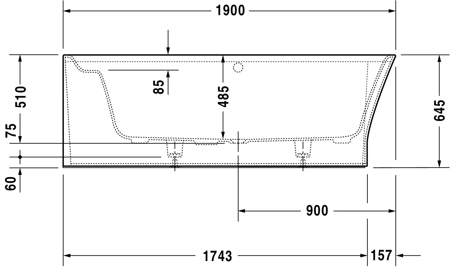 Duravit Badewanne „Cape Cod“ vorwand oval 190 × 90 cm, links