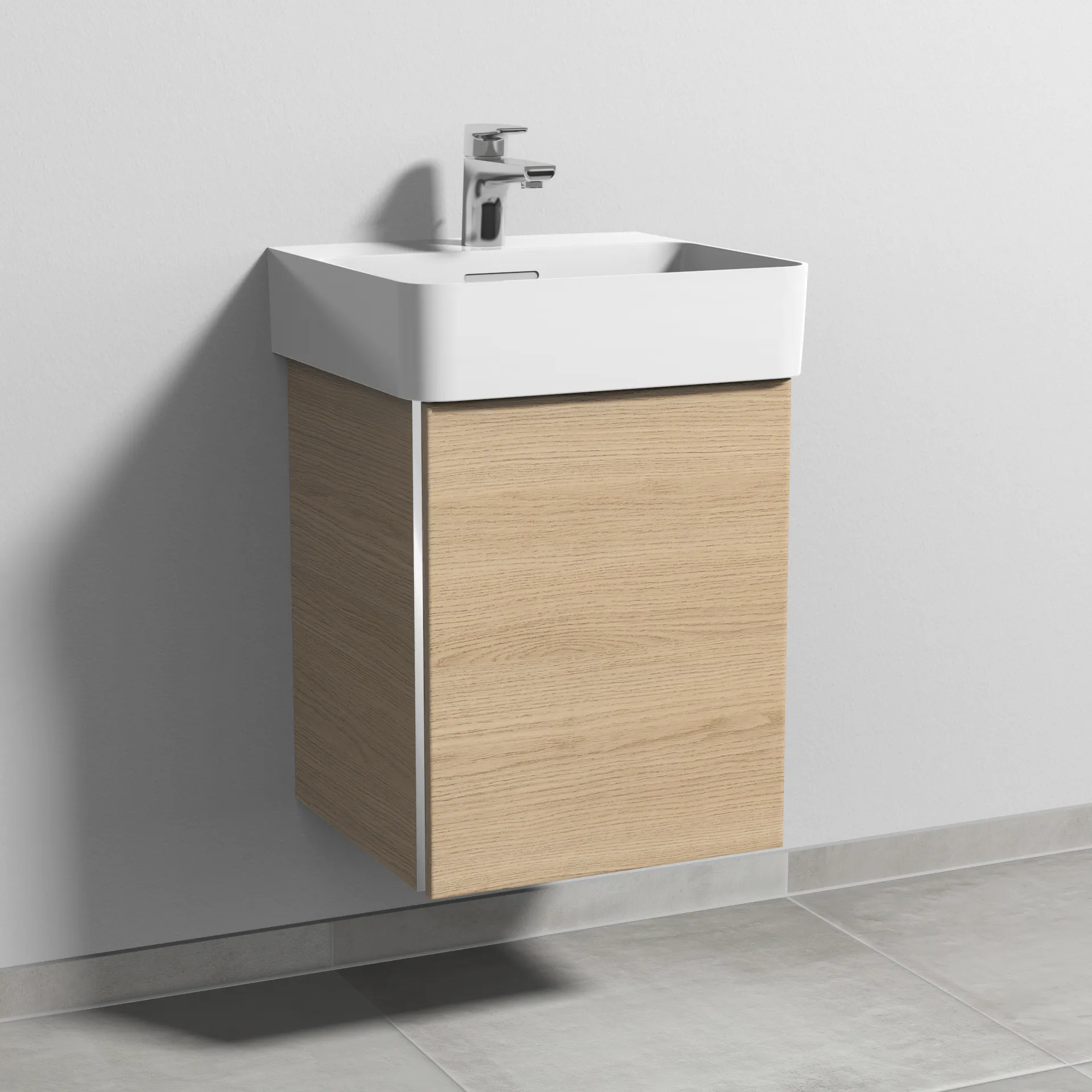 Sanipa Waschtischunterschrank „3way“ passend zu Keramik-Waschtische VAL von Laufen 410 × 520 × 397 mm in Eiche Nordic, Anschlag rechts