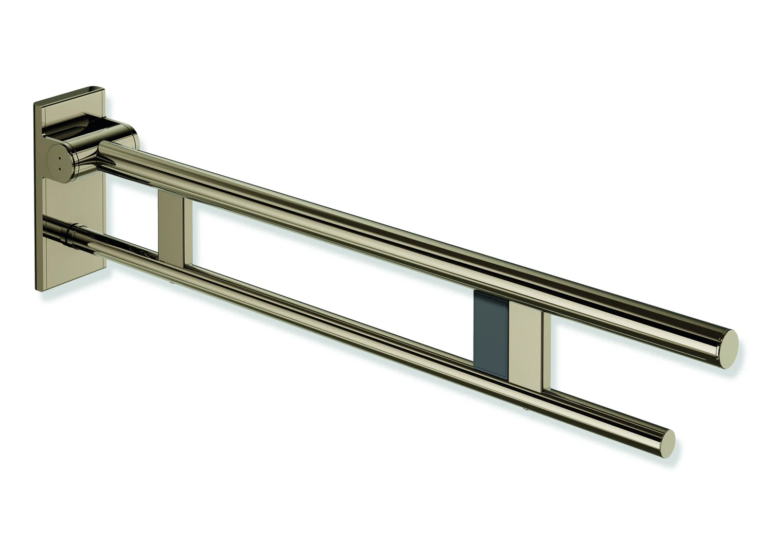 HEWI Stützklappgriff Duo System 900, Design A, Edelstahl PVD bronze glänzend, Ausladung 850 mm, Funk-Spülauslösung rechts