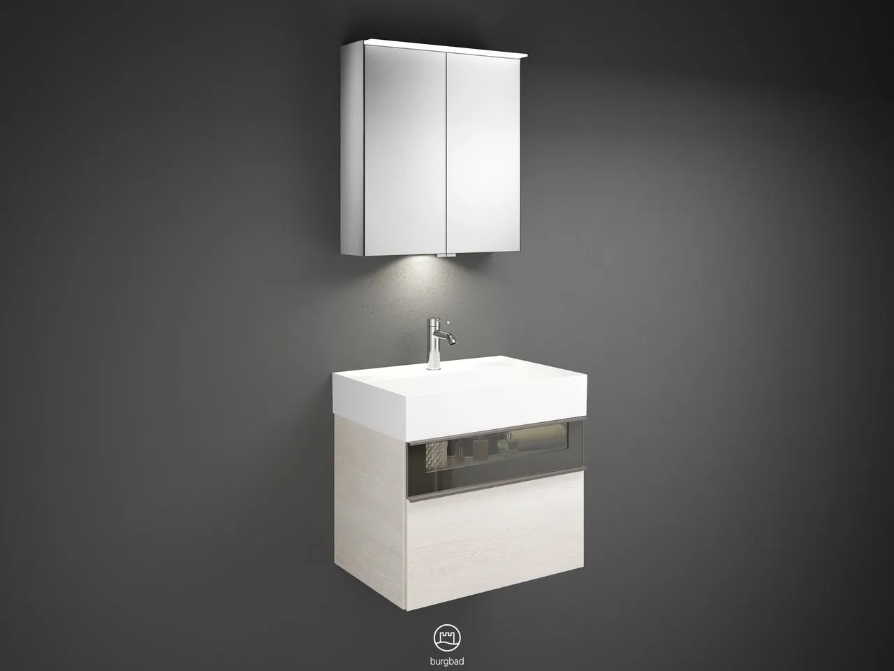 burgbad Yumo SFLA067 Badmöbelset Spiegelschrank mit Mineralguss-Waschtisch burgbad Yumo SFLA067 Badmöbelset Spiegelschrank mit Mineralguss-Waschtisch