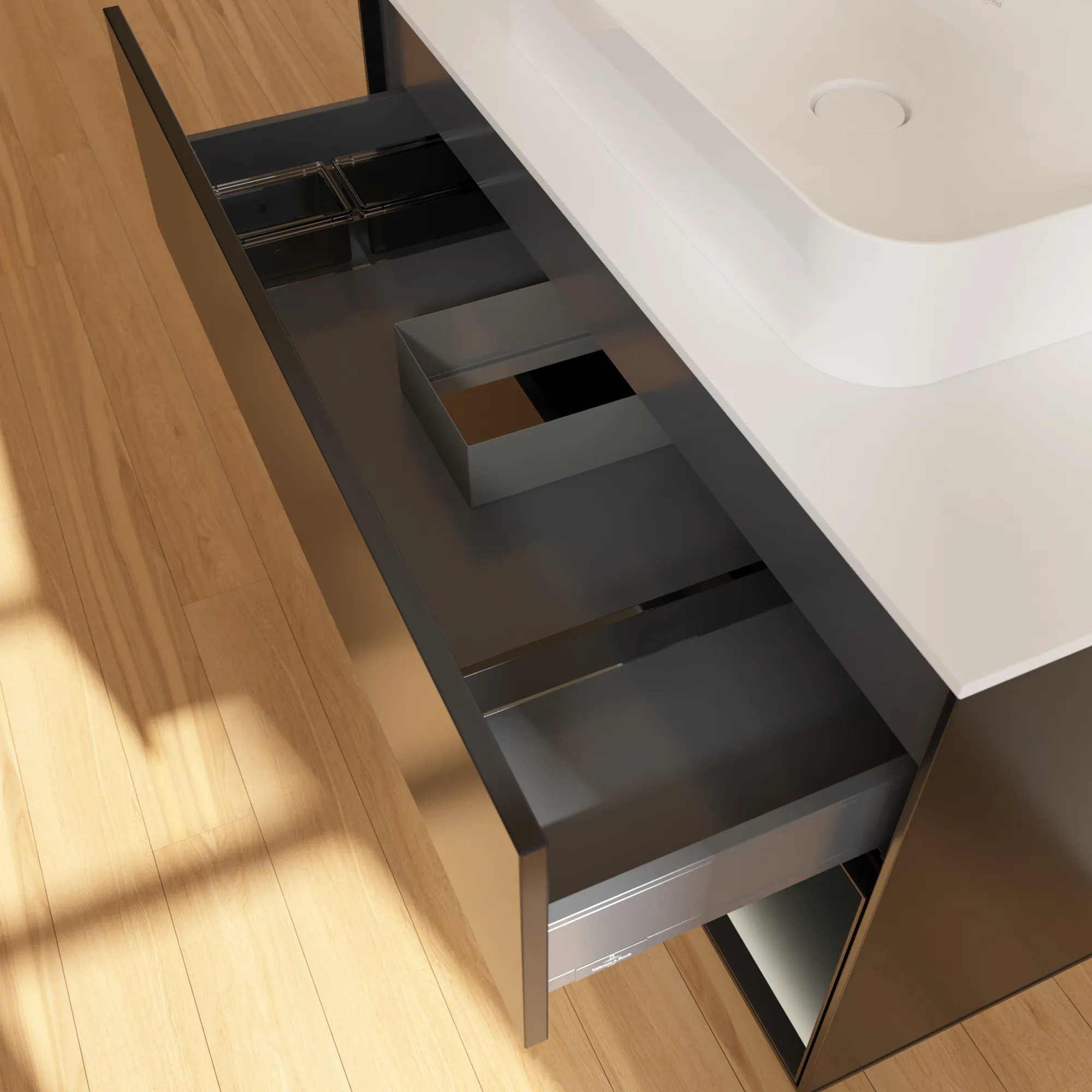 Villeroy & Boch Waschtischunterschrank „Finion“ für Schrankwaschtisch 1000 × 603 × 501 mm Black Matt Lacquer, für Becken mittig Villeroy & Boch Waschtischunterschrank „Finion“ für Schrankwaschtisch 1000 × 603 × 501 mm Black Matt Lacquer, für Becken mittig
