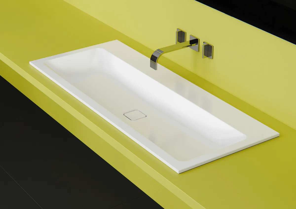 Einbauwaschtisch „Cono“ 90 × 50 cm, ohne Überlauf, mittig, mit Hahnlochbohrung in cool grey 30 mit Perl-Effekt Einbauwaschtisch „Cono“ 90 × 50 cm, ohne Überlauf, mittig, mit Hahnlochbohrung in cool grey 30 mit Perl-Effekt