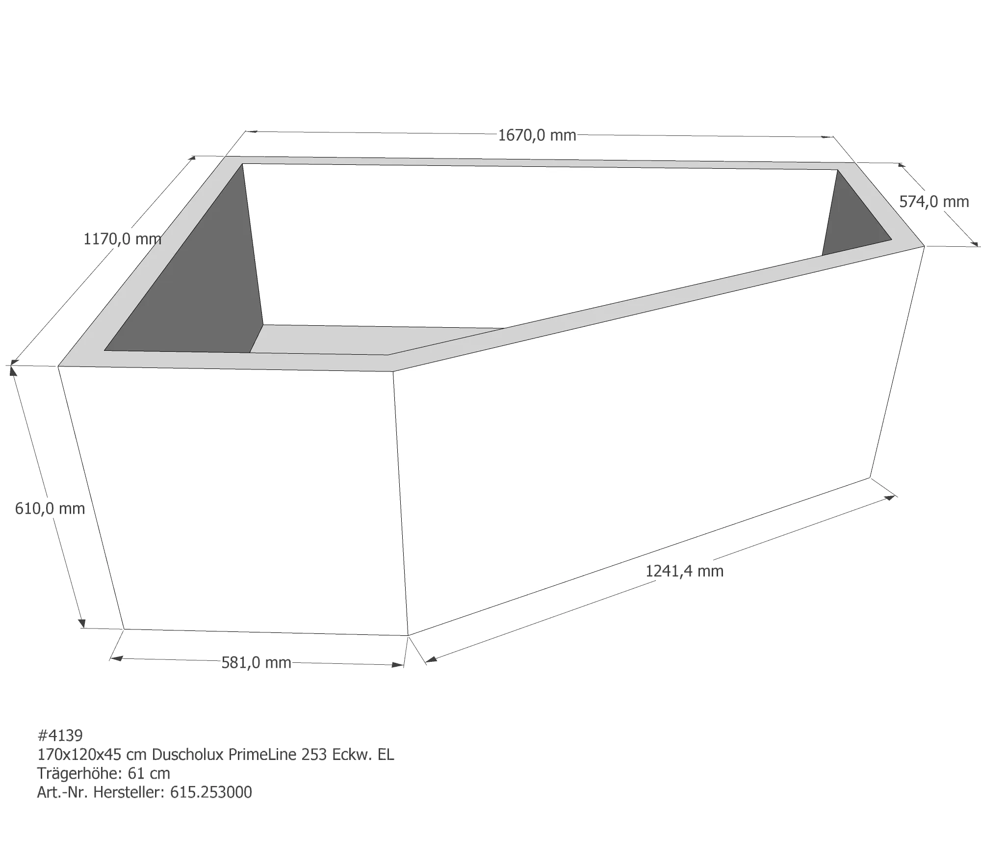 Badewannenträger passend für Duscholux PrimeLine 253 links 170 × 120 × 45 cm Badewannenträger passend für Duscholux PrimeLine 253 links 170 × 120 × 45 cm