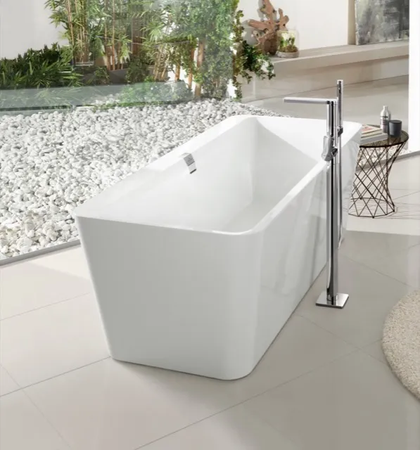 Villeroy & Boch freistehend rechteck Badewanne „Squaro Edge 12“ inkl. Schürze 62 cm, Weiß Alpin / wie Innenseite