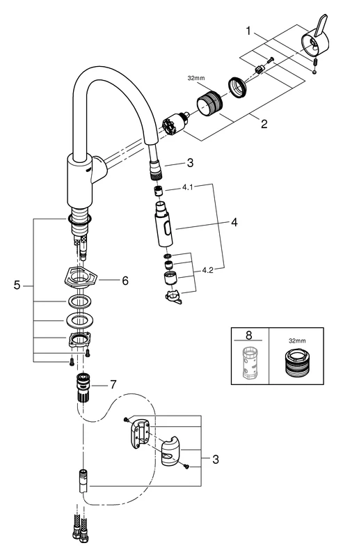 Einhand-Spültischbatterie Eurosmart Cosmopolitan 31481_1, hoher Auslauf, Einlochmontage, herausziehbare Dual Spülbrause, getrennte innenliegende Wasserwege – kein Kontakt mit Blei oder Nickel, chrom