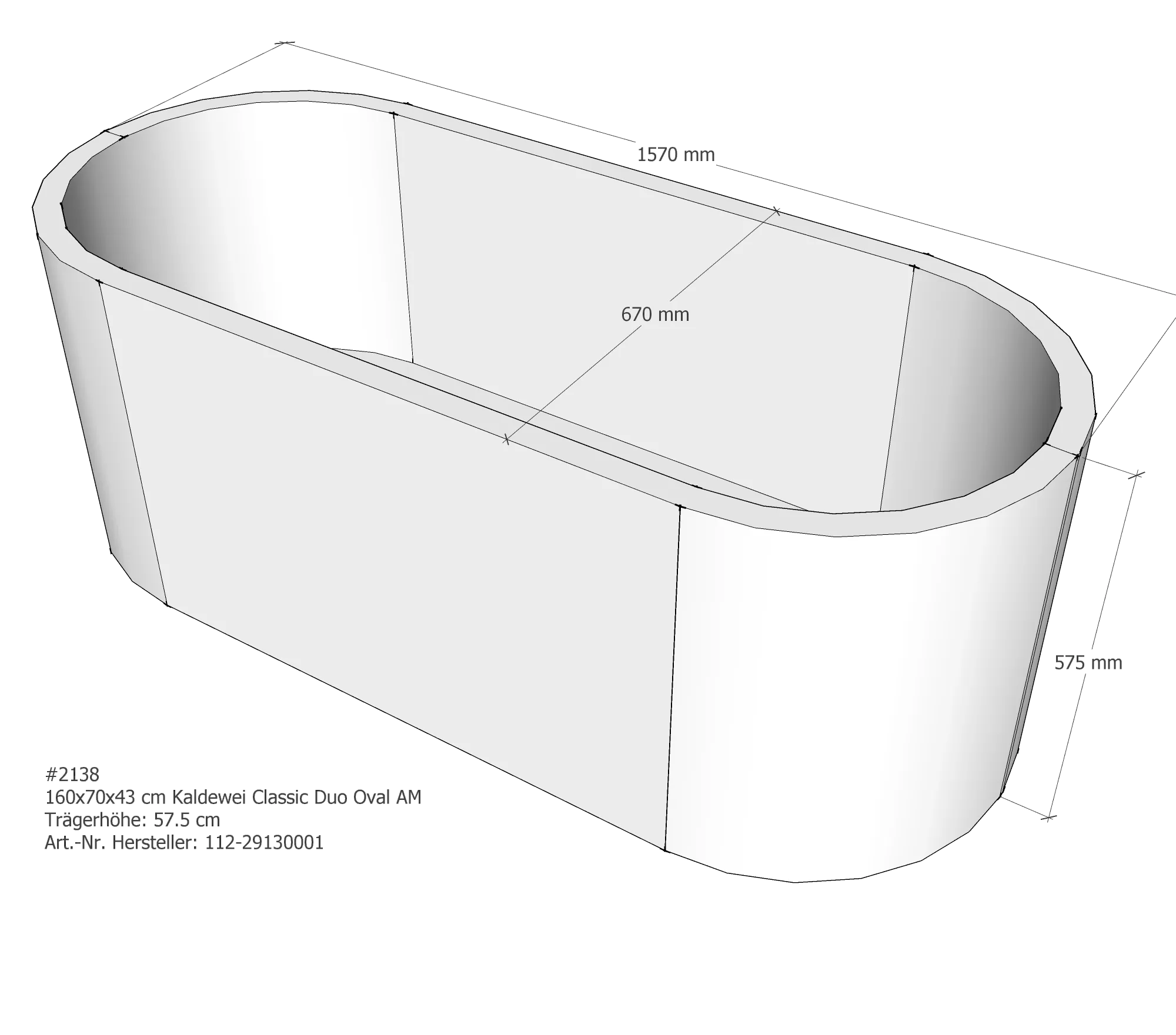Badewannenträger für Kaldewei Classic Duo Oval 160 × 70 × 43 cm
