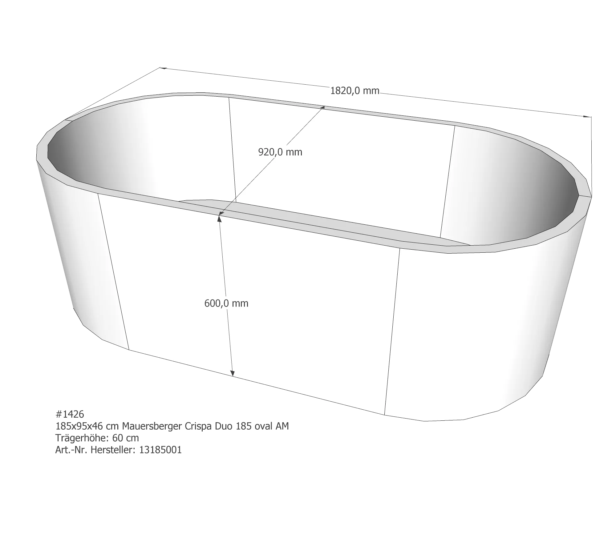 Badewannenträger für Mauersberger Crispa 185/95 duo 185 × 95 × 46 cm