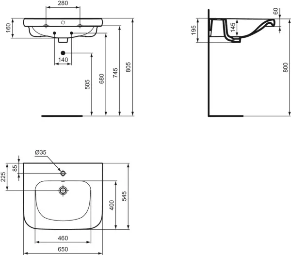 Ideal Standard Waschtisch Contour 21, 1 Hahnloch, mit Überlauf, unterfahrbar, 650x555x175mm, Weiß Ideal Standard Waschtisch Contour 21, 1 Hahnloch, mit Überlauf, unterfahrbar, 650x555x175mm, Weiß