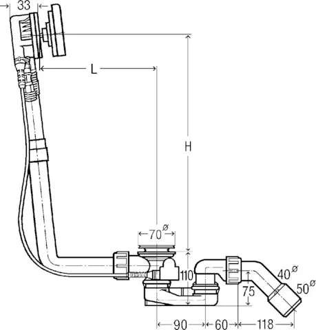 Viega Ab- und Überlaufgarnitur mit Zulauffunktion Modell 6170.10 „Multiplex Trio“ 6170.10 in 560 mm × DN40 / 50 verchromt 11 cm