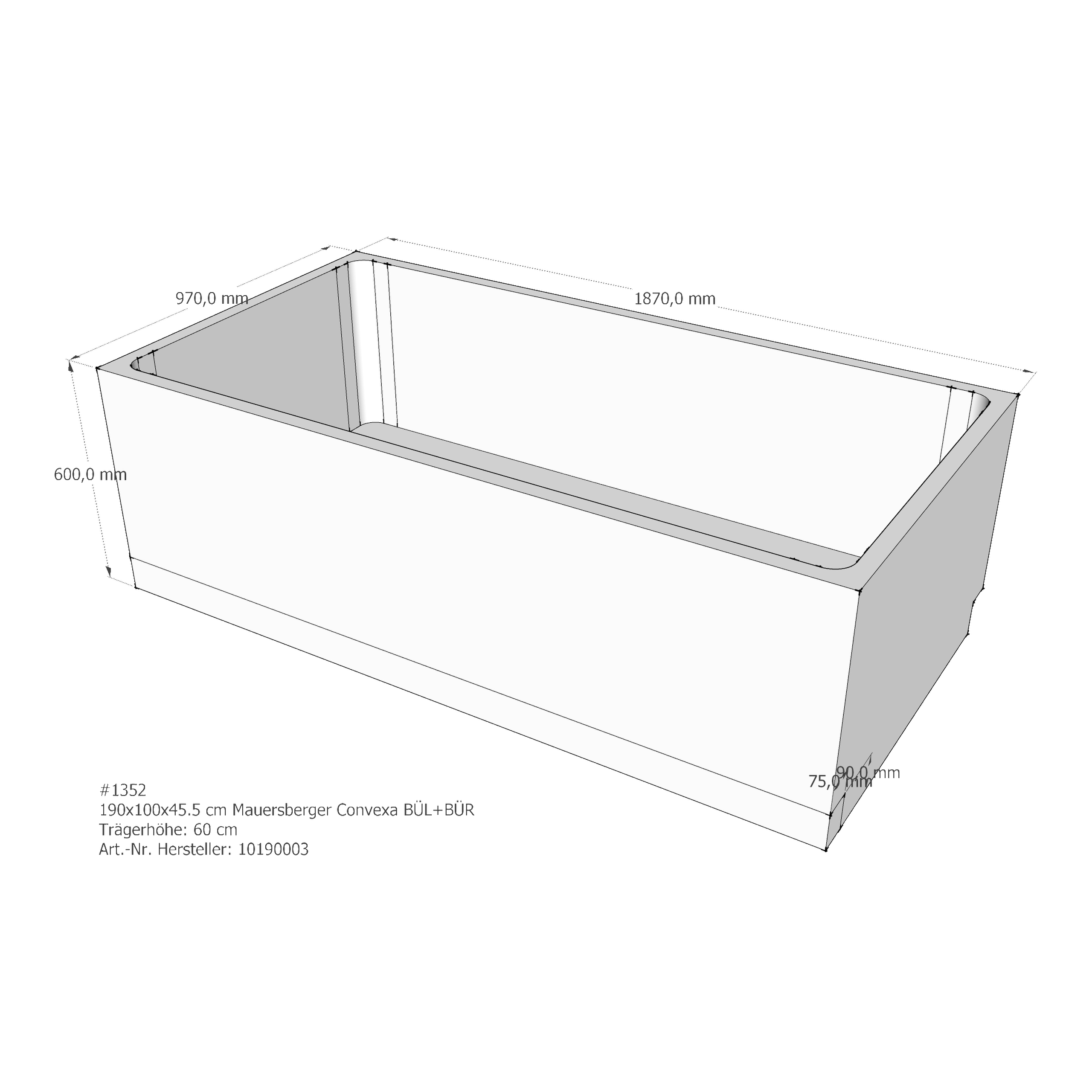 Badewannenträger für Mauersberger Convexa 190/100 190 × 100 × 45,5 cm Badewannenträger für Mauersberger Convexa 190/100 190 × 100 × 45,5 cm