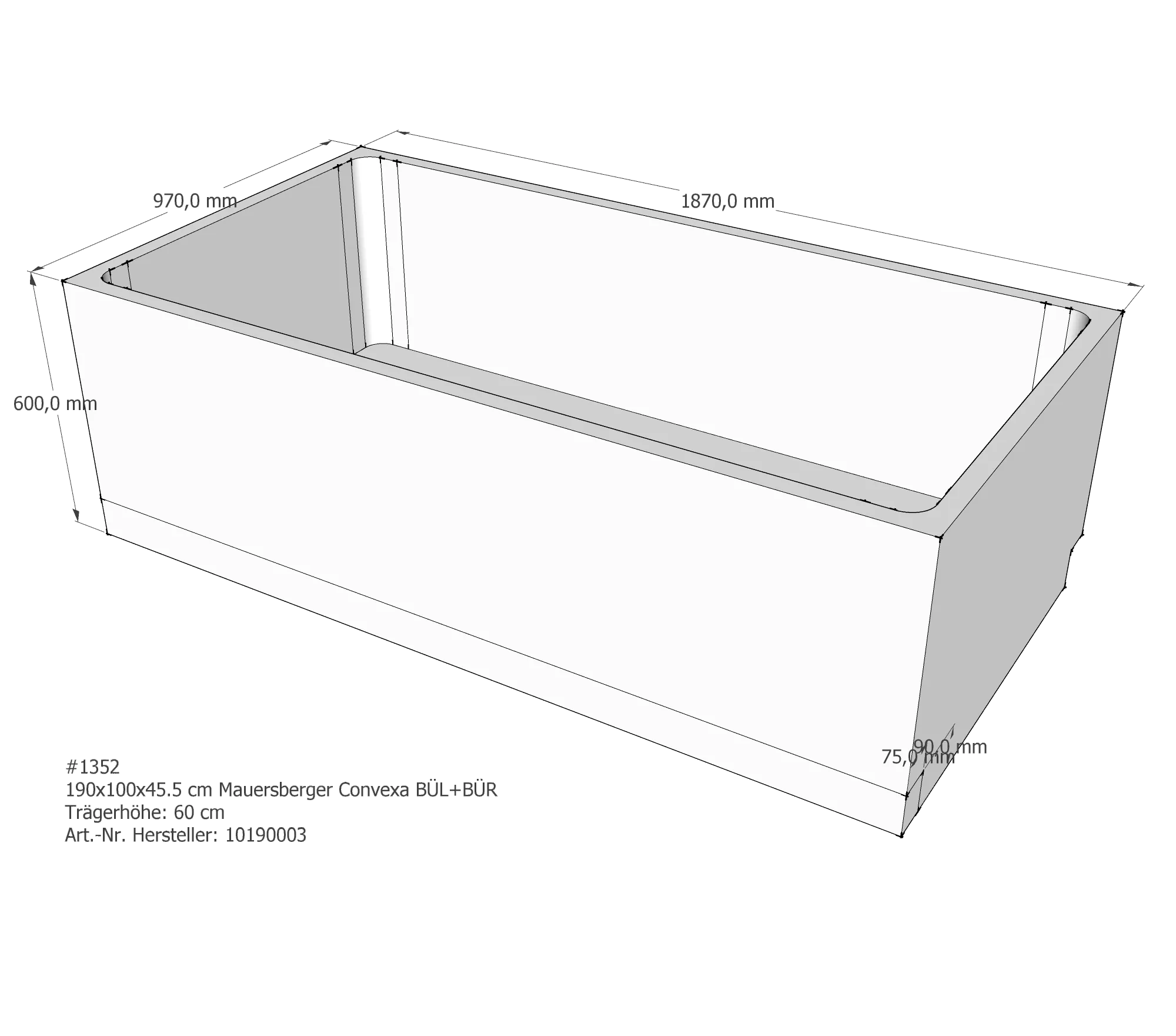 Badewannenträger für Mauersberger Convexa 190/100 190 × 100 × 45,5 cm