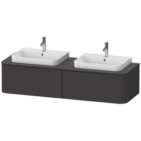 Duravit Waschtischunterschrank wandhängend „Happy D.2 Plus“ 160 × 35,4 × 55 cm Becken: links und rechts / Beleuchtung: ohne / Front- & Korpusfarbe: Graphit Supermatt / Größe: 160 × 55 × 35,4 cm / Oberfläche: Dekor / Schubladen: 2 Duravit Waschtischunterschrank wandhängend „Happy D.2 Plus“ 160 × 35,4 × 55 cm Becken: links und rechts / Beleuchtung: ohne / Front- & Korpusfarbe: Graphit Supermatt / Größe: 160 × 55 × 35,4 cm / Oberfläche: Dekor / Schubladen: 2