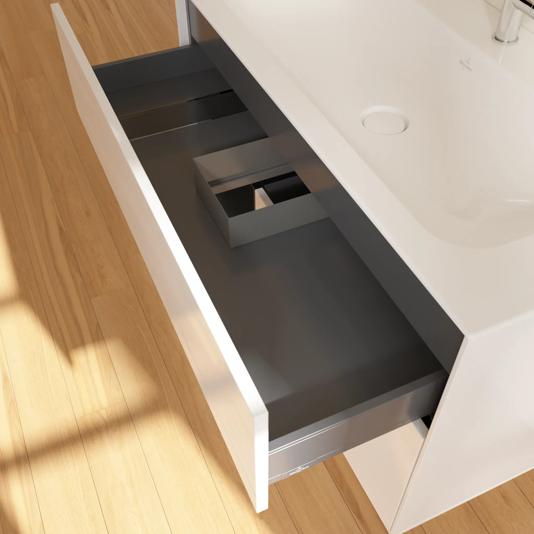 Villeroy & Boch Finion Waschbeckenunterschrank F03 996x591x498mm Glossy White Lacquer / Black Matt Lacquer