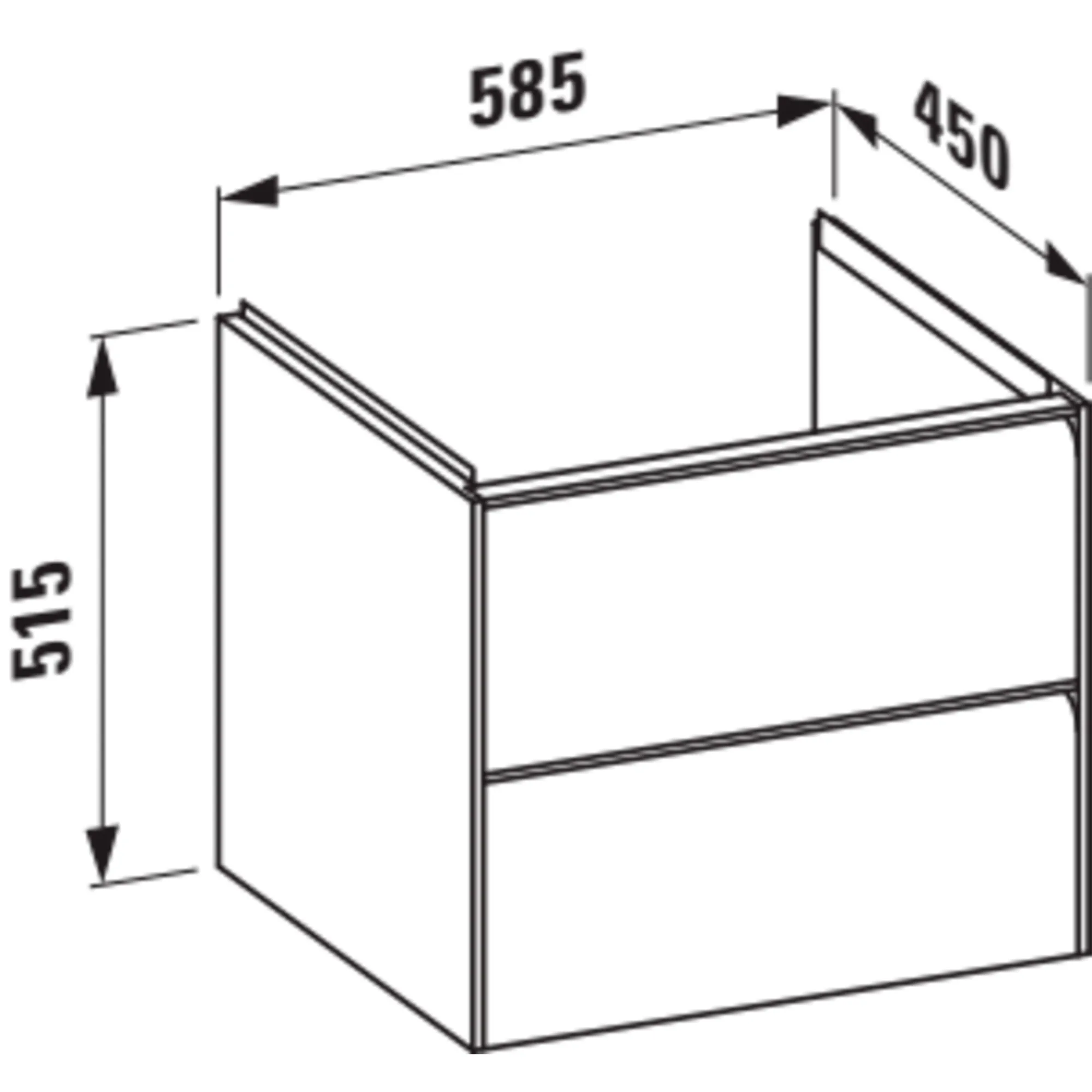 Waschtischunterbau MEDA 448x584x515 2 Schubladen integrierte Griffleiste für Waschtisch H817111 weiß matt