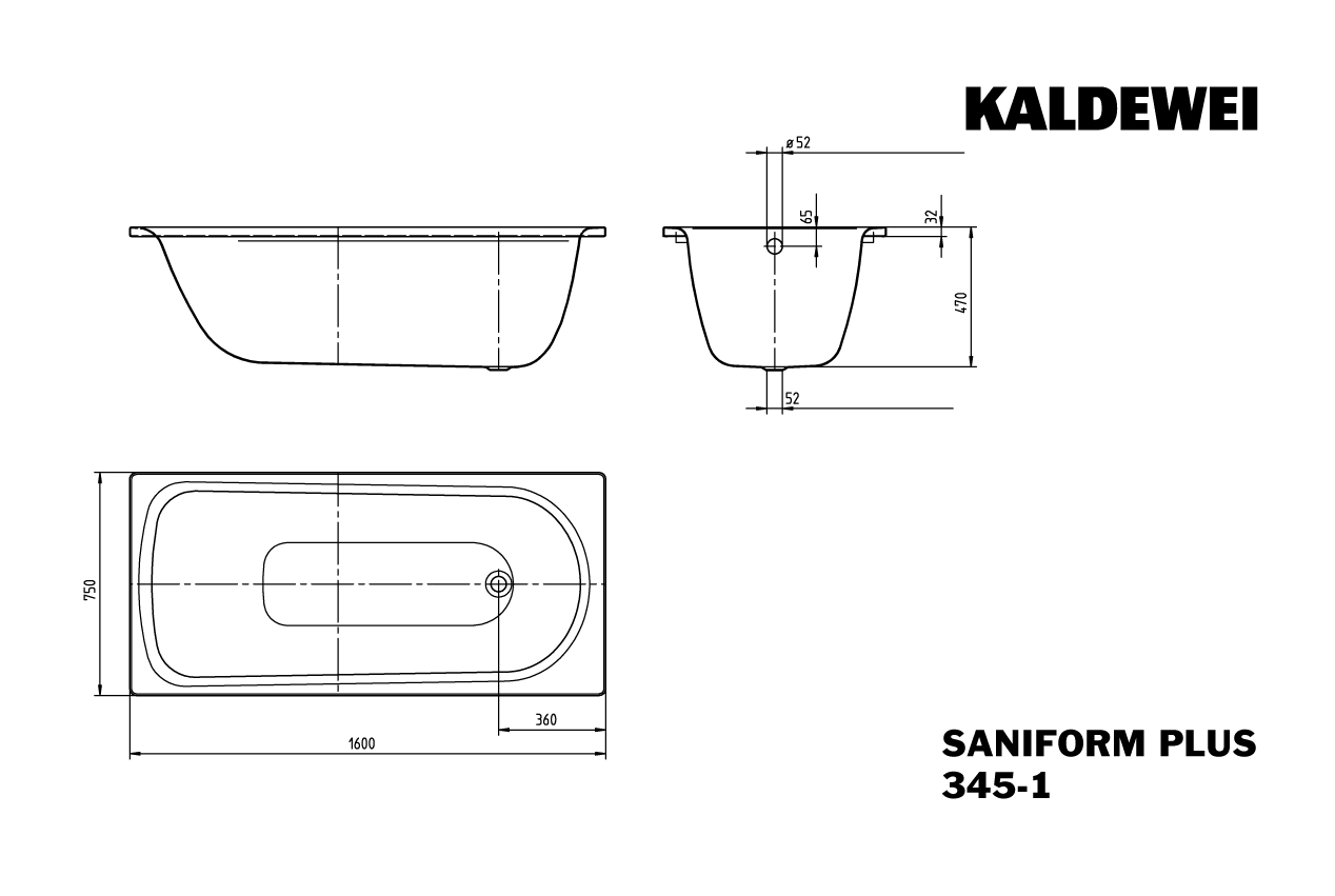 Kaldewei Badewanne tief „Saniform Plus“ Star rechteck 160 × 75 cm, mit Grifflochbohrungen in alpinweiß