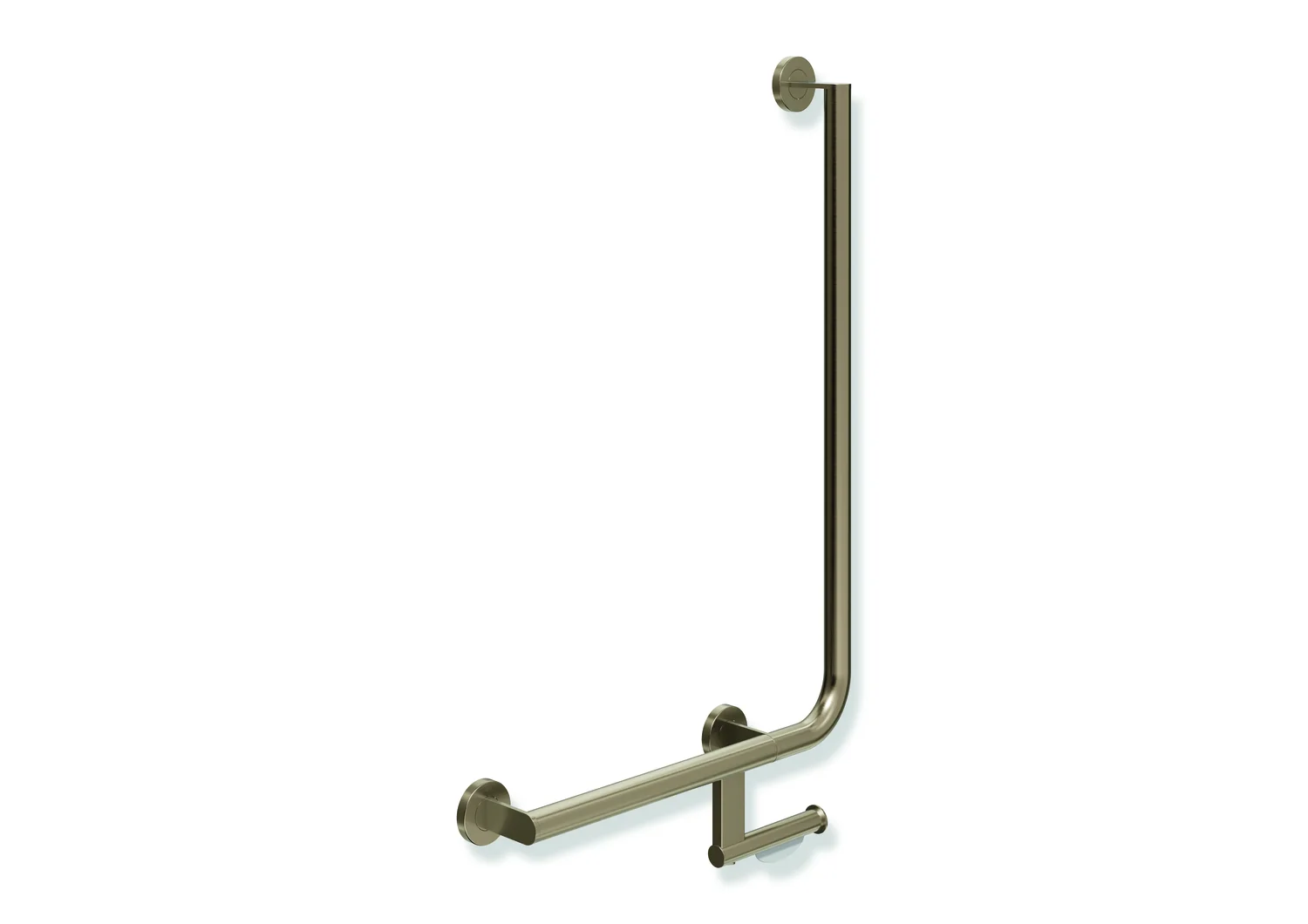 HEWI Winkelgriff mit WC-Papierrollenhalter, System 900, Edelstahl PVD bronze gebürstet, waagerecht 500 mm, senkrecht 750 mm, Durchmesser 32 mm, links HEWI Winkelgriff mit WC-Papierrollenhalter, System 900, Edelstahl PVD bronze gebürstet, waagerecht 500 mm, senkrecht 750 mm, Durchmesser 32 mm, links
