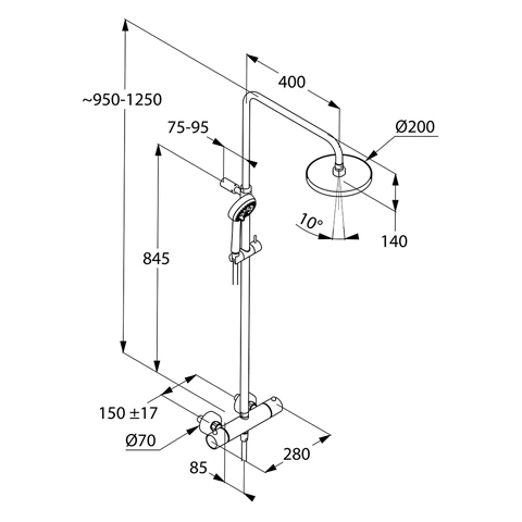 LOGO Thermostat Dual Shower System, Kopfbrause 200mm chrom