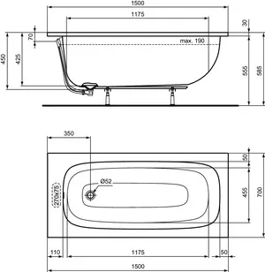 Ideal Standard Badewanne „i.life“ 70 × 150 cm