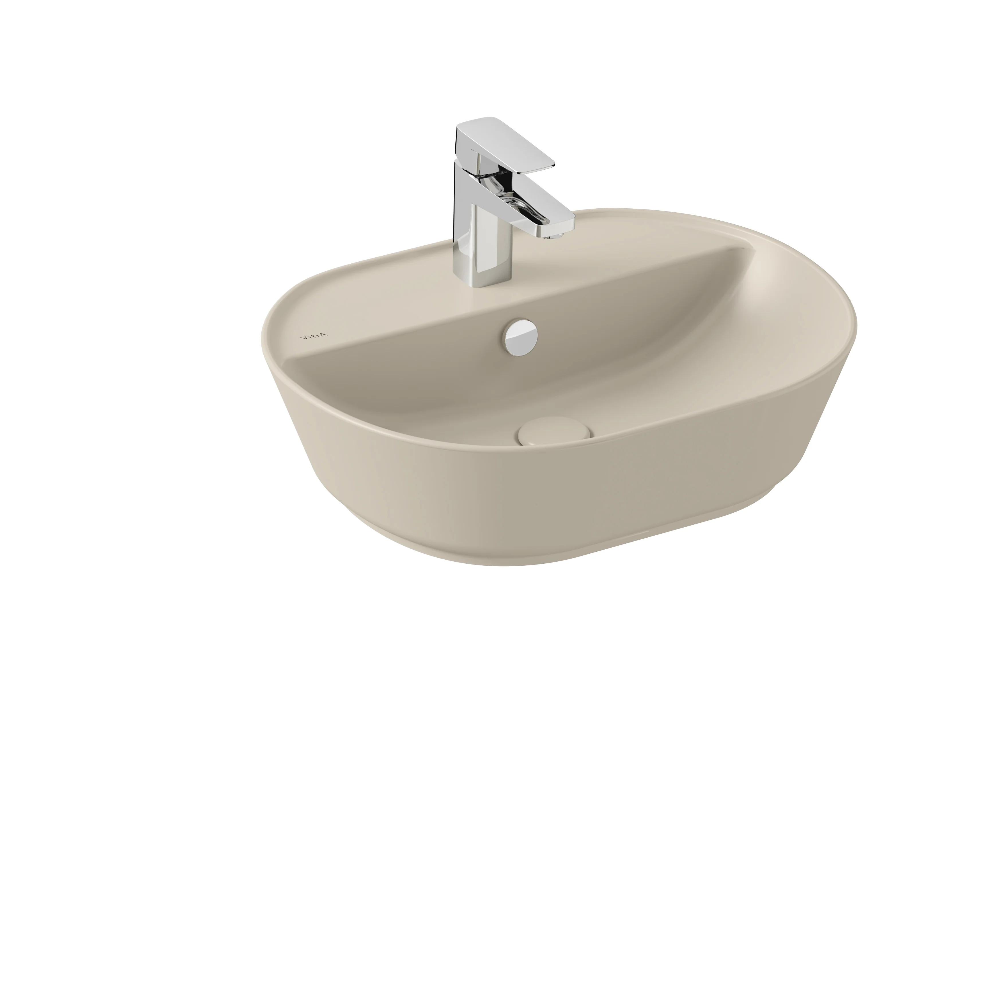 Geo Aufsatzwaschtisch oval 55 x 43 cm mit Hahnloch mittig mit Überlaufloch mittig Sandbeige Matt