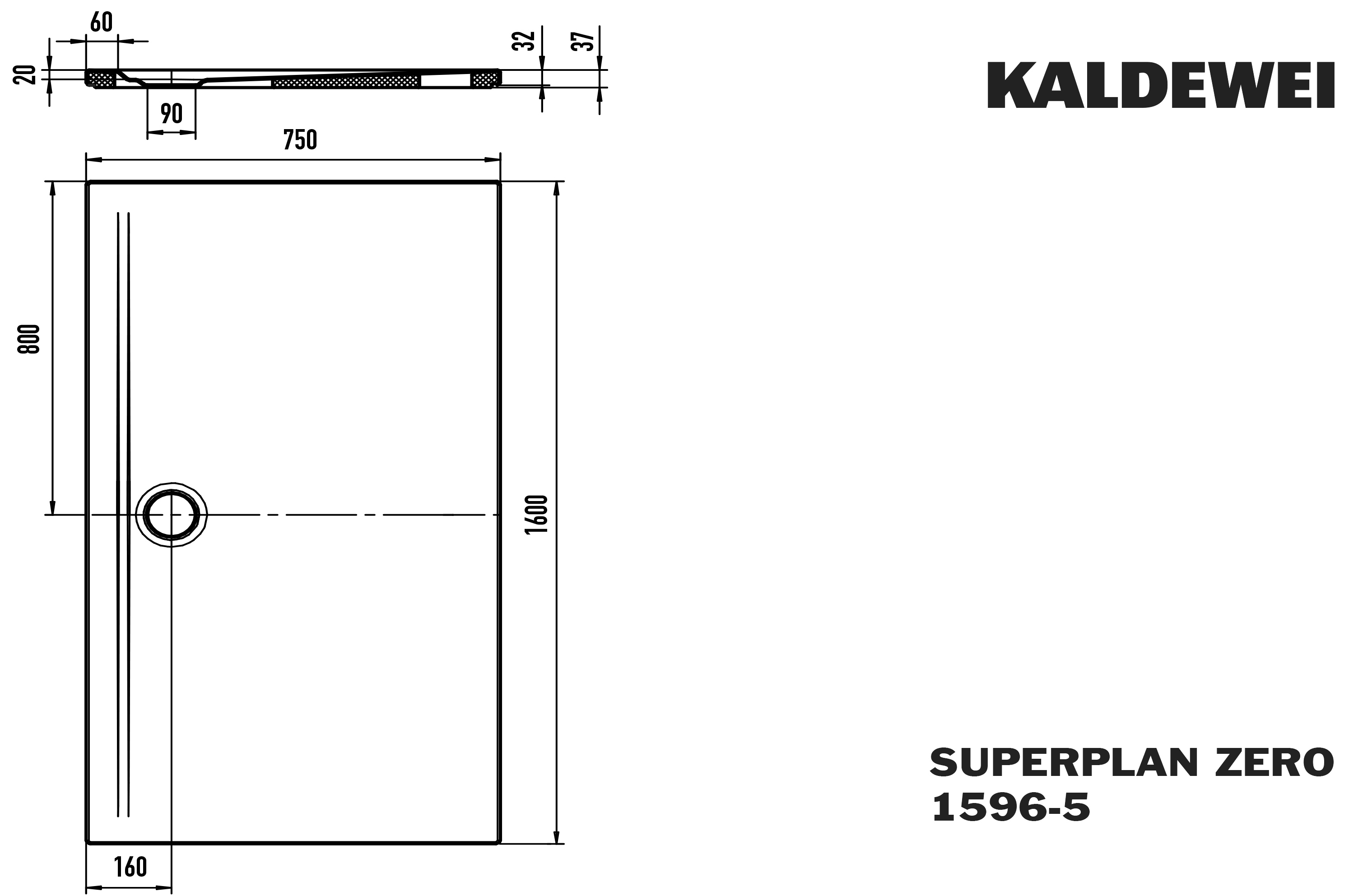 Kaldewei rechteck Duschwanne „Superplan Zero“ 75 × 160 cm