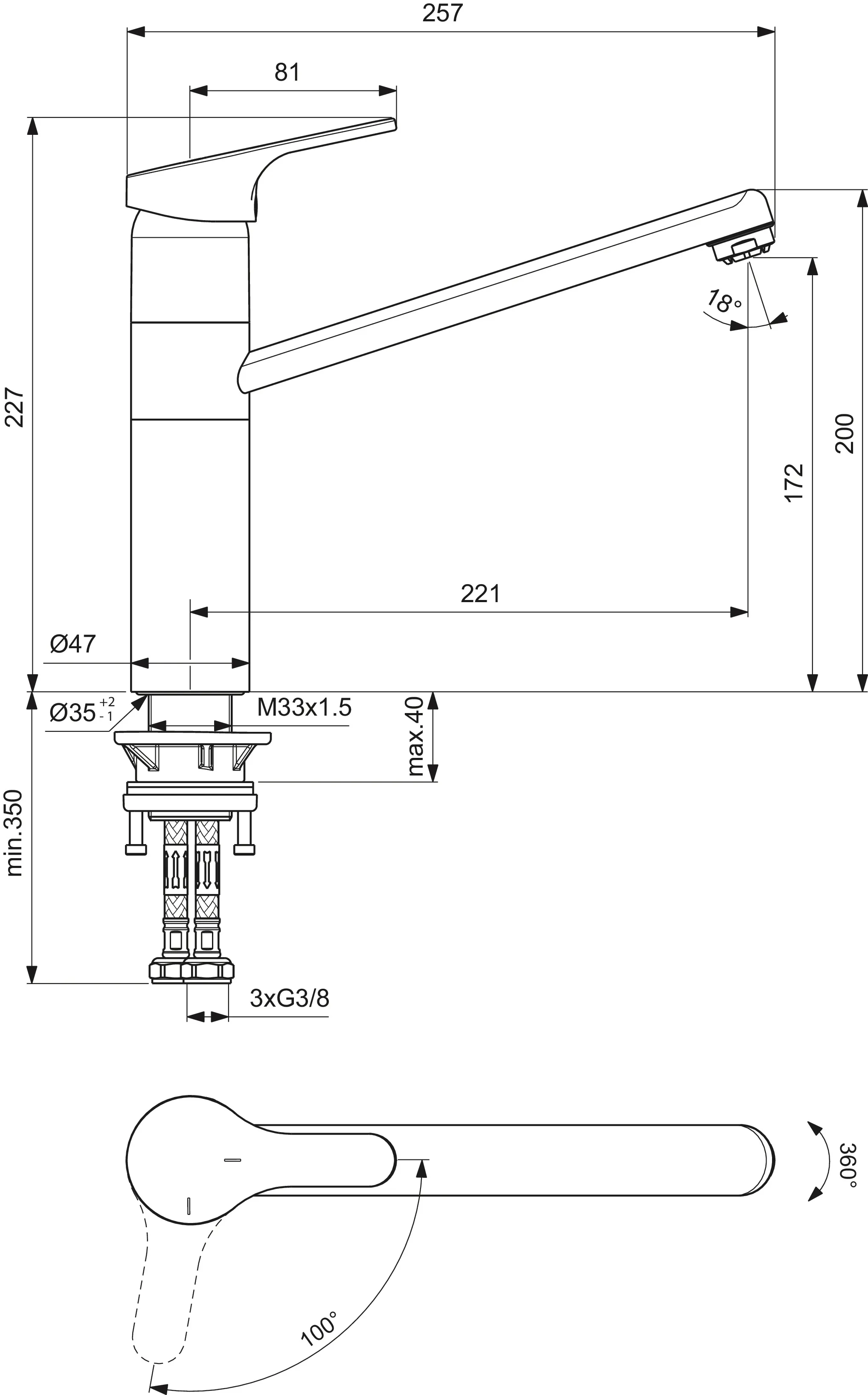 Ideal Standard Küchenarmatur Cerafit BC140AA, Niederdruck, Hoch angesetzt, Chrom Ideal Standard Küchenarmatur Cerafit BC140AA, Niederdruck, Hoch angesetzt, Chrom