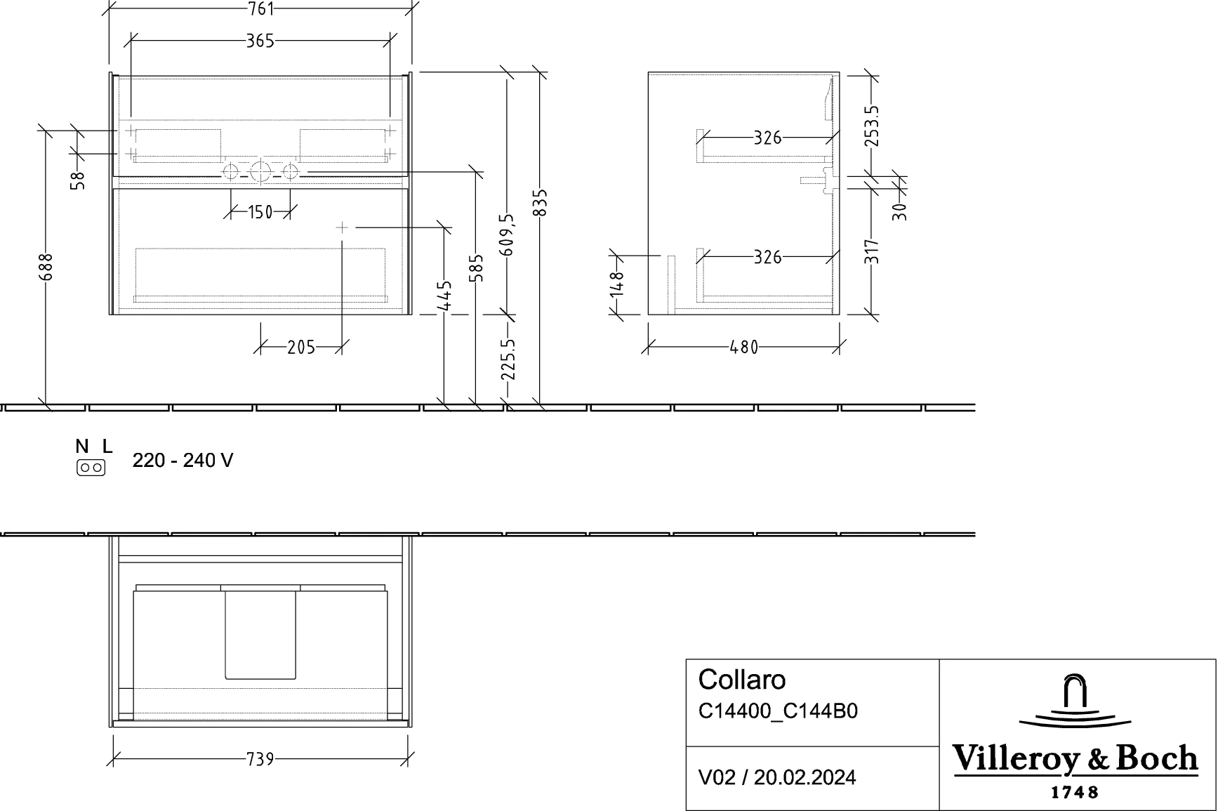 Villeroy & Boch Waschtischunterschrank „Collaro“ 761 × 610 × 480 mm Glossy White, ohne Beleuchtung, für Becken mittig Villeroy & Boch Waschtischunterschrank „Collaro“ 761 × 610 × 480 mm Glossy White, ohne Beleuchtung, für Becken mittig