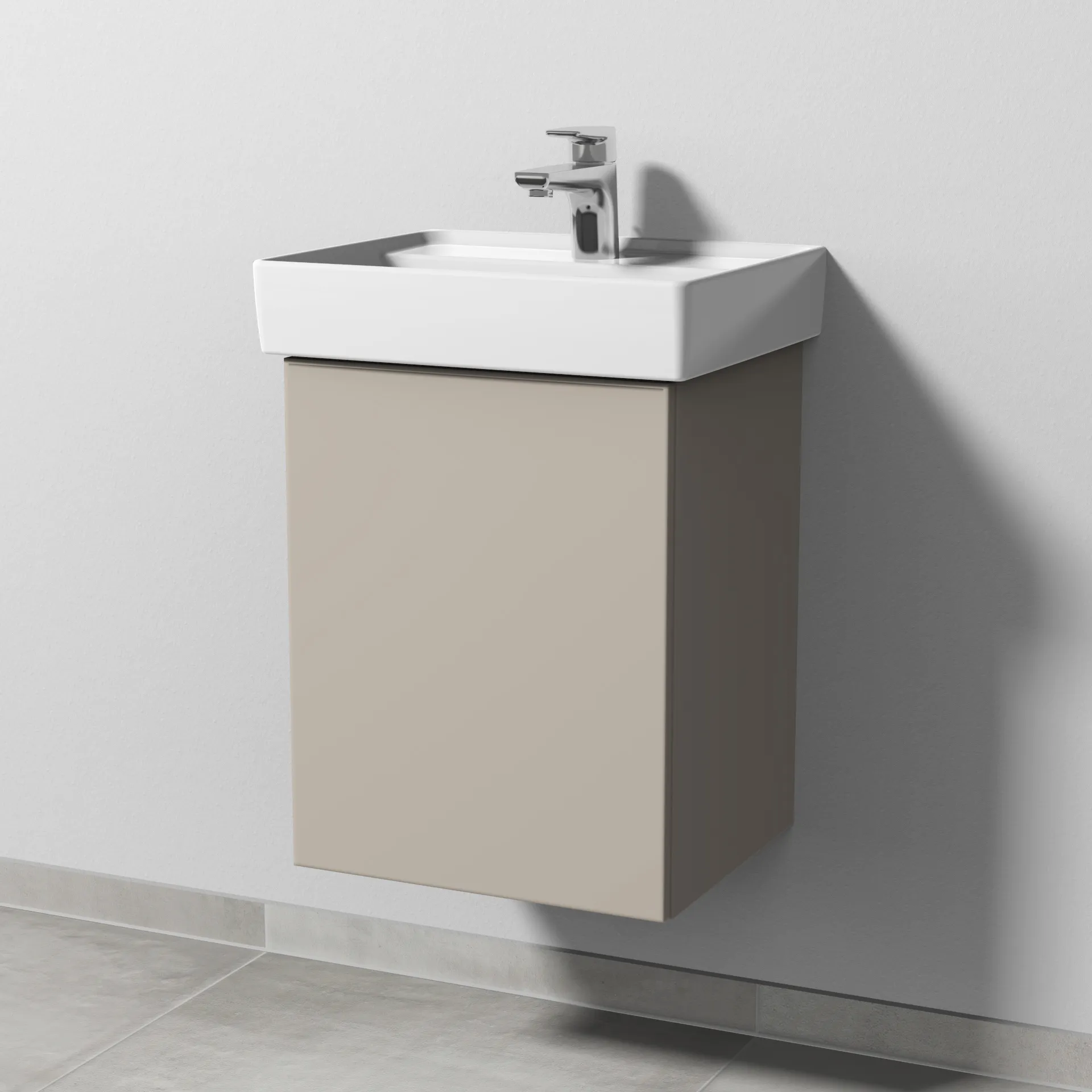 Sanipa Waschtischunterschrank „3way“ passend zu Keramik-Waschtische Collaro von Villeroy & Boch 400 × 517 × 347 mm in Kaschmir (matt), Anschlag links