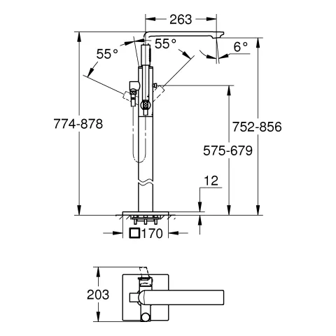 Einhand-Wannenbatterie Allure 25222_1, Bodenmontage, Fertigmontageset für 45 984, Ausladung 263 mm, eigensicher, chrom Einhand-Wannenbatterie Allure 25222_1, Bodenmontage, Fertigmontageset für 45 984, Ausladung 263 mm, eigensicher, chrom