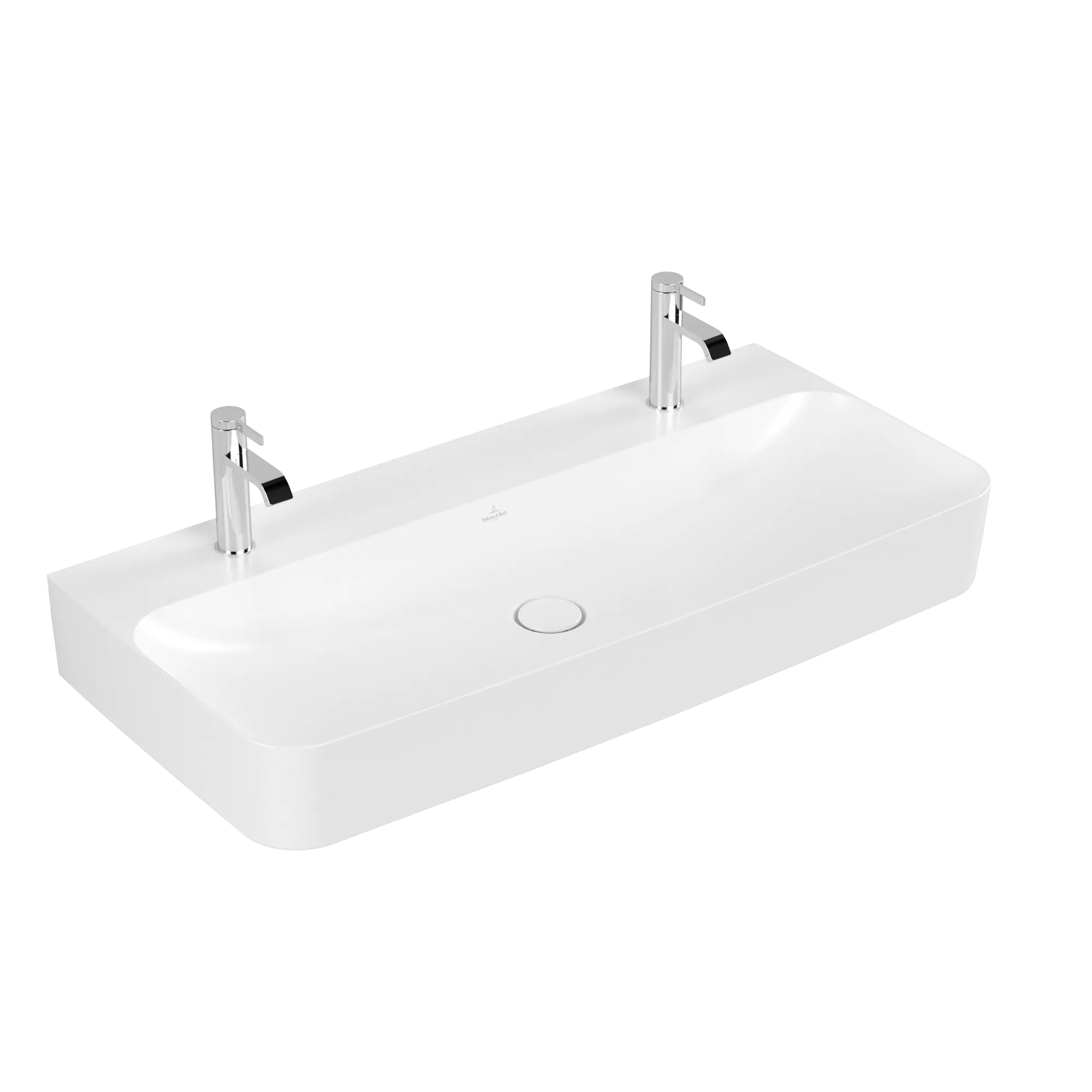 Villeroy & Boch Wandwaschtisch aus TitanCeram „Finion“ 1000 × 470 × 165 mm, Hahnlochposition links und rechts, mit Hahnlochbohrung in Stone White, mit CeramicPlus Villeroy & Boch Wandwaschtisch aus TitanCeram „Finion“ 1000 × 470 × 165 mm, Hahnlochposition links und rechts, mit Hahnlochbohrung in Stone White, mit CeramicPlus