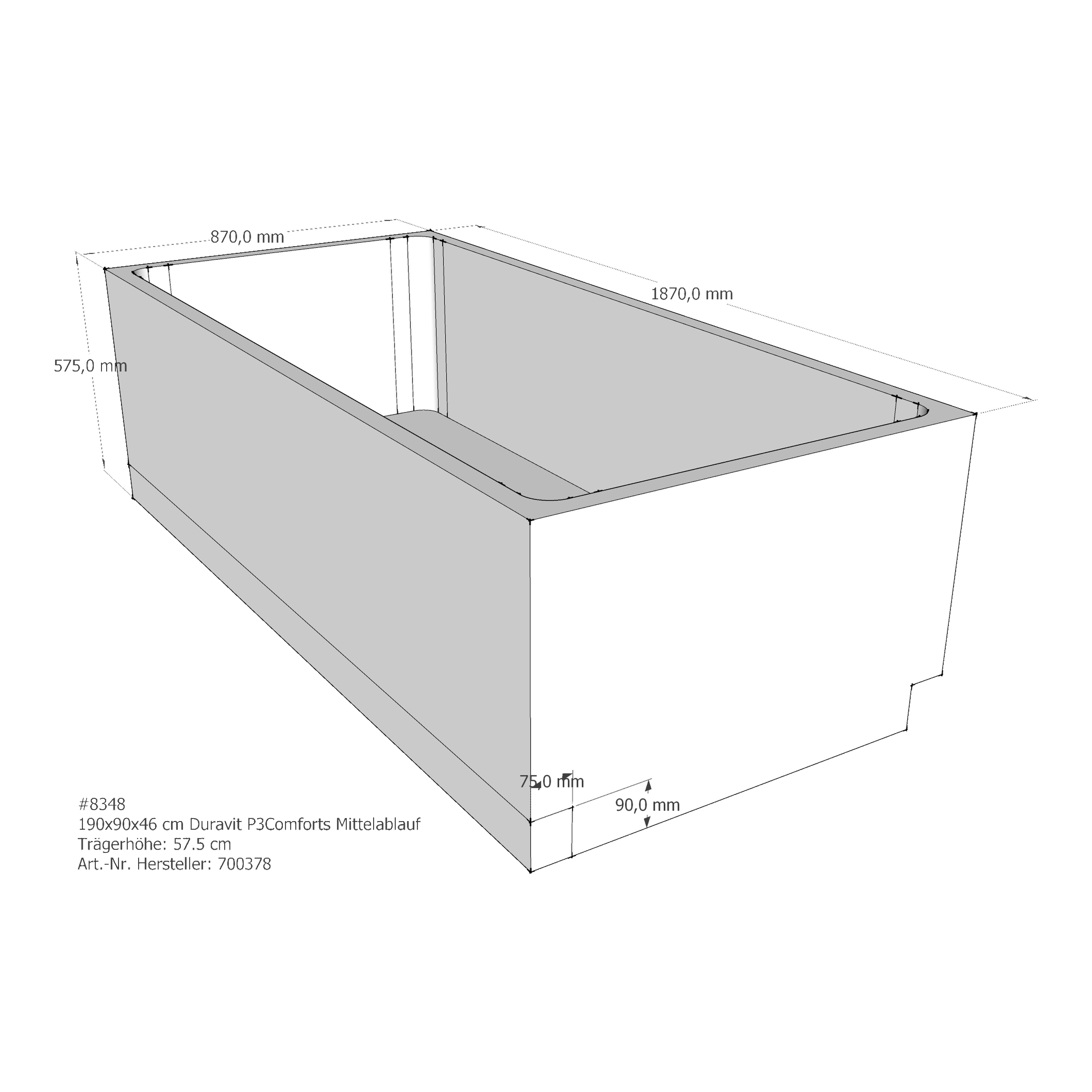 Badewannenträger für Duravit P3 Comforts 190 × 90 × 46 cm
